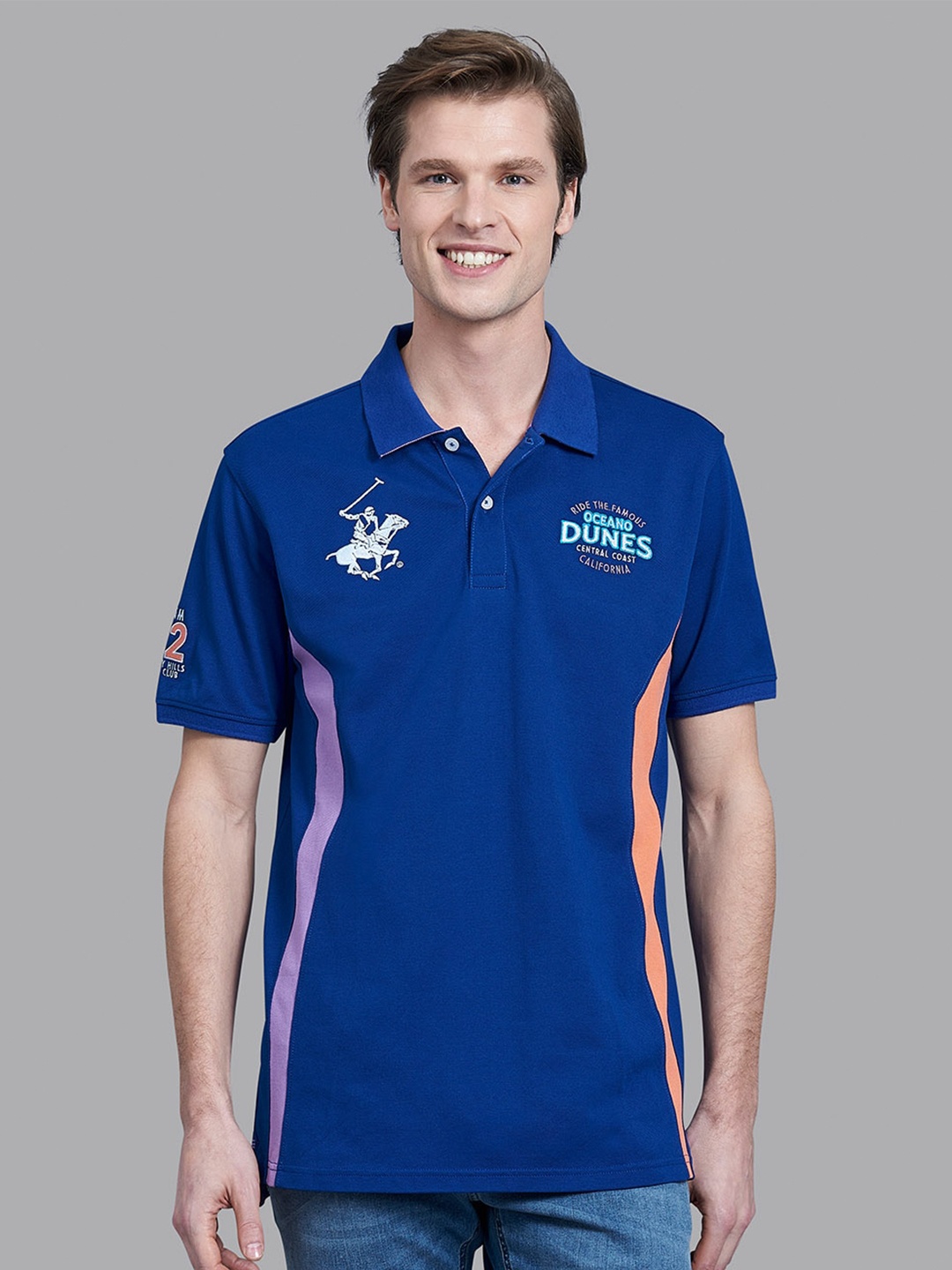 

Beverly Hills Polo Club Men Blue Printed Polo Collar Cotton T-shirt