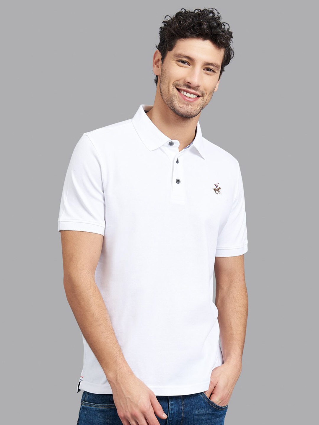 

Beverly Hills Polo Club Men White Polo Collar T-shirt