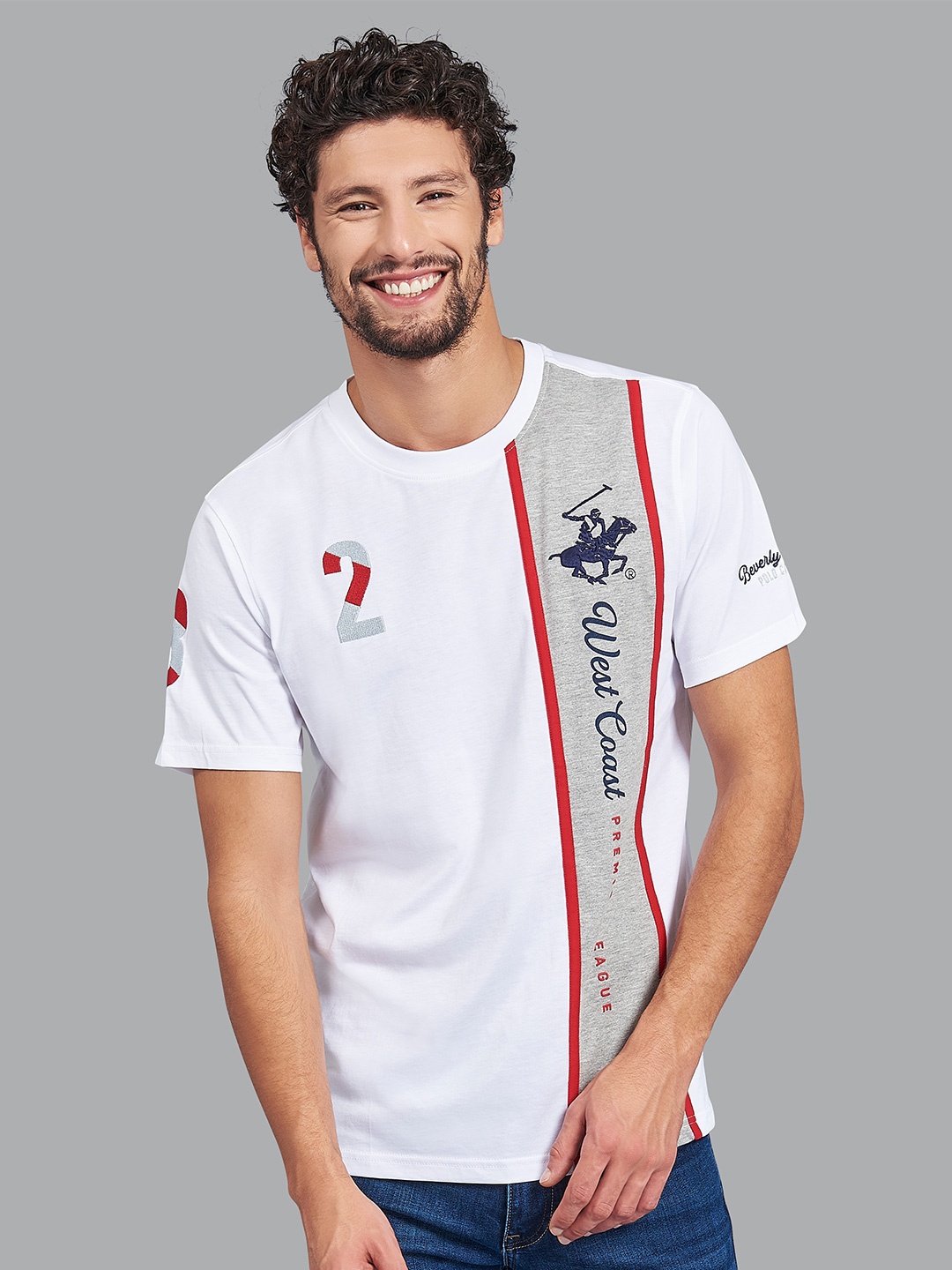 

Beverly Hills Polo Club Men White & Grey Printed Cotton T-shirt
