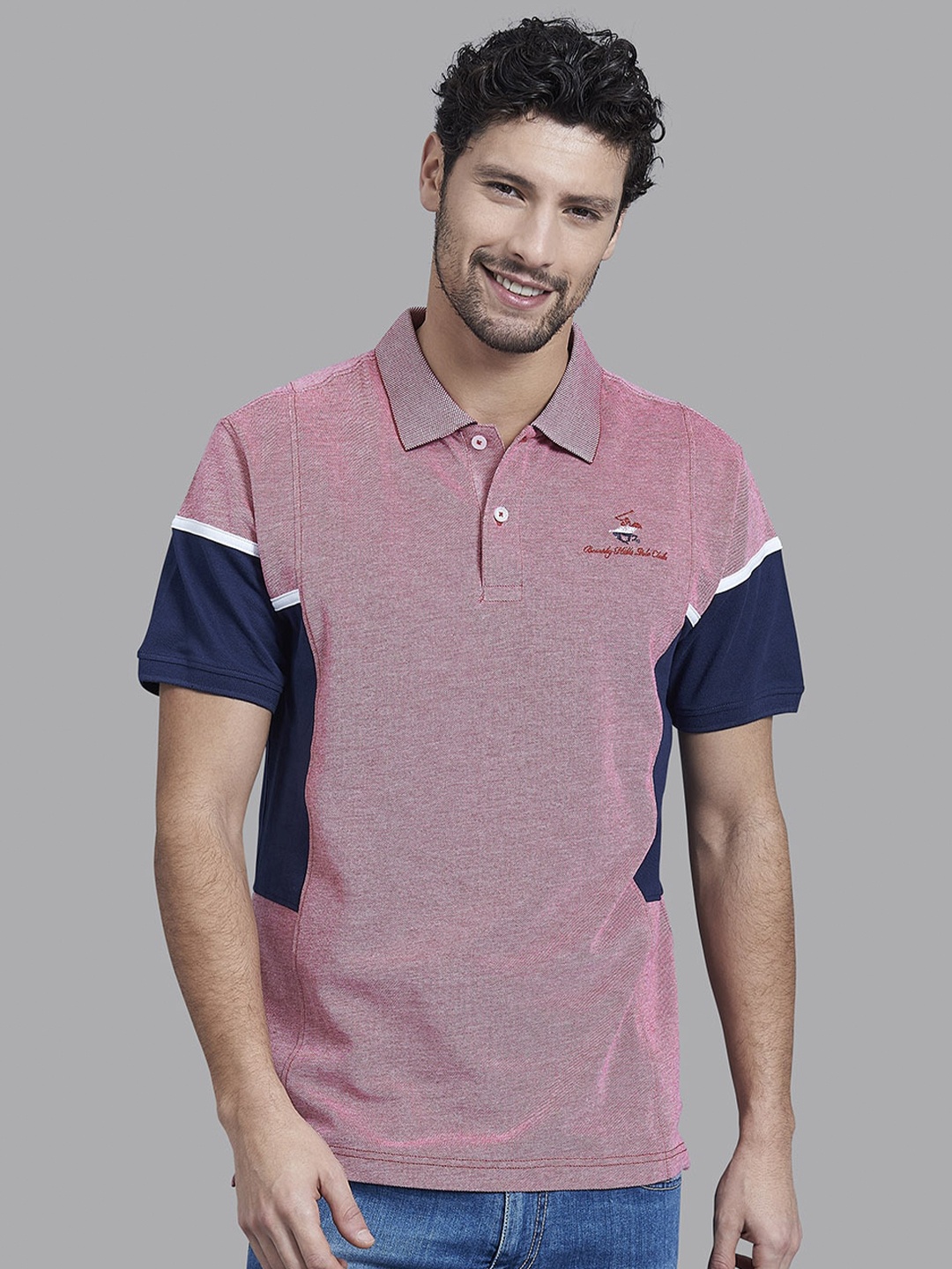 

Beverly Hills Polo Club Men Red Colourblocked Polo Collar T-shirt