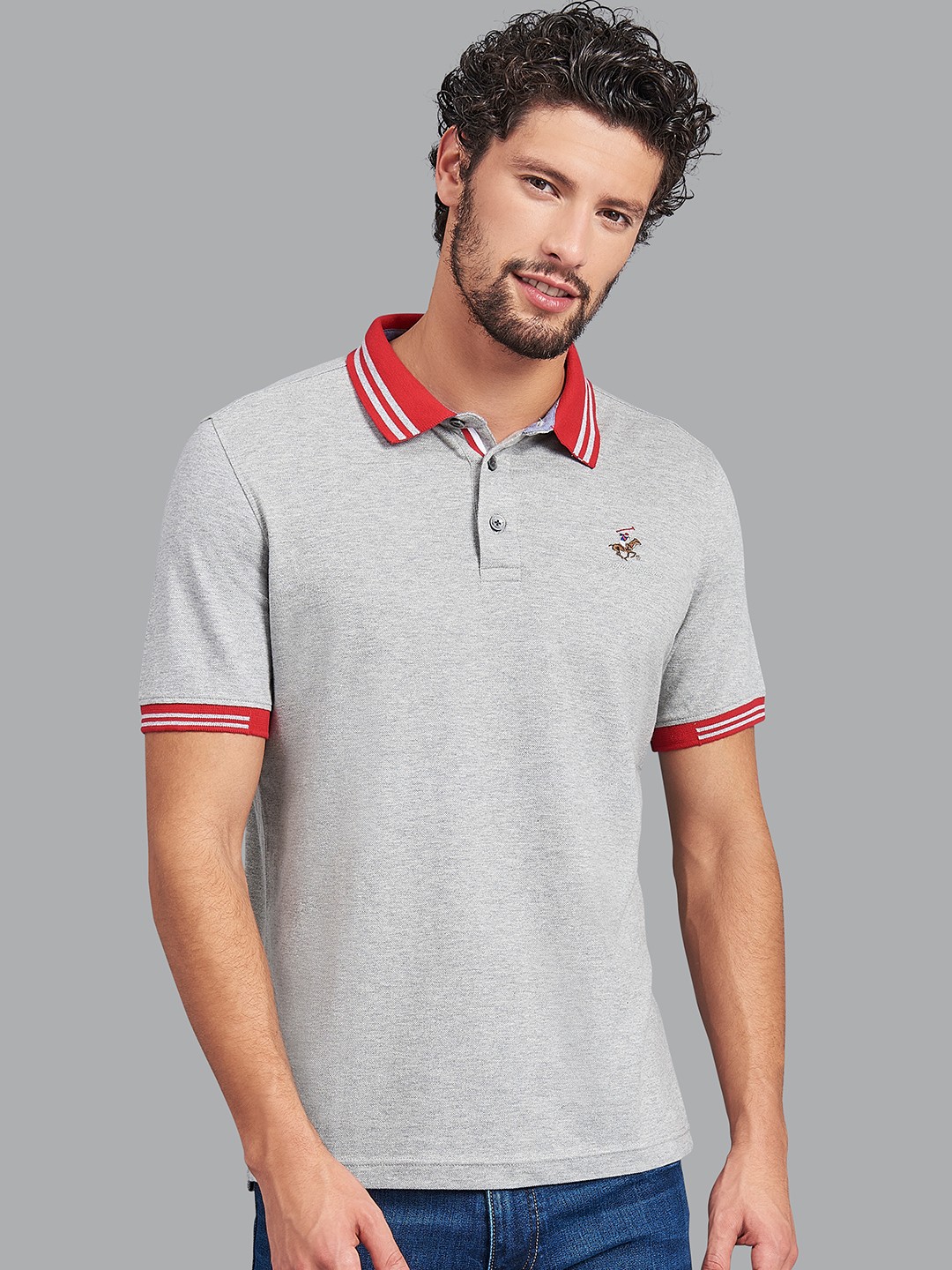 

Beverly Hills Polo Club Men Grey Polo Collar T-shirt