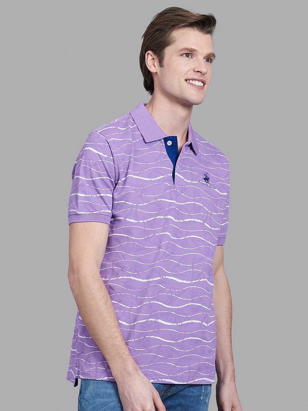 

Beverly Hills Polo Club Men Purple & White Printed Polo Collar T-shirt