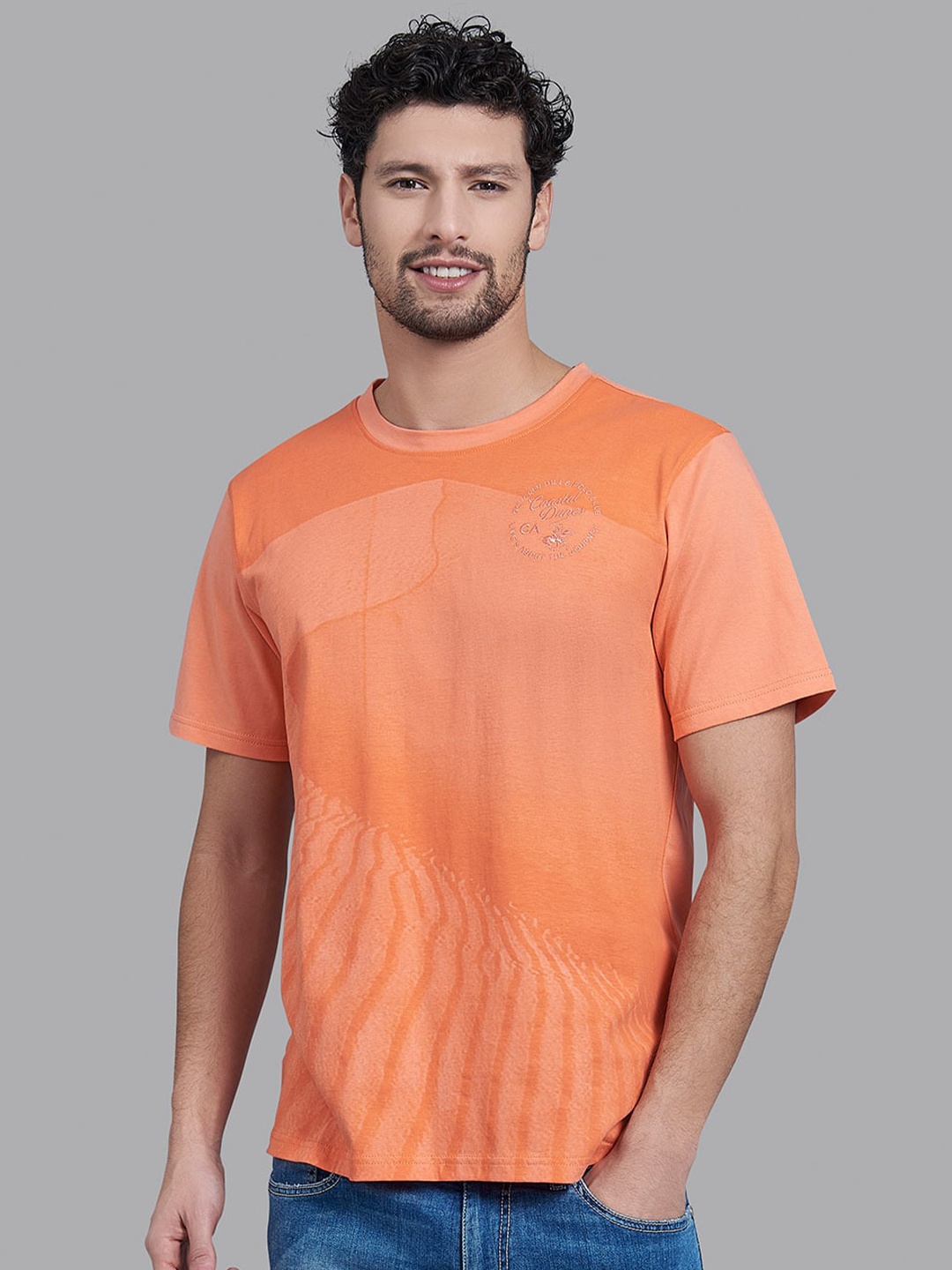 

Beverly Hills Polo Club Men Coral Printed Cotton T-shirt