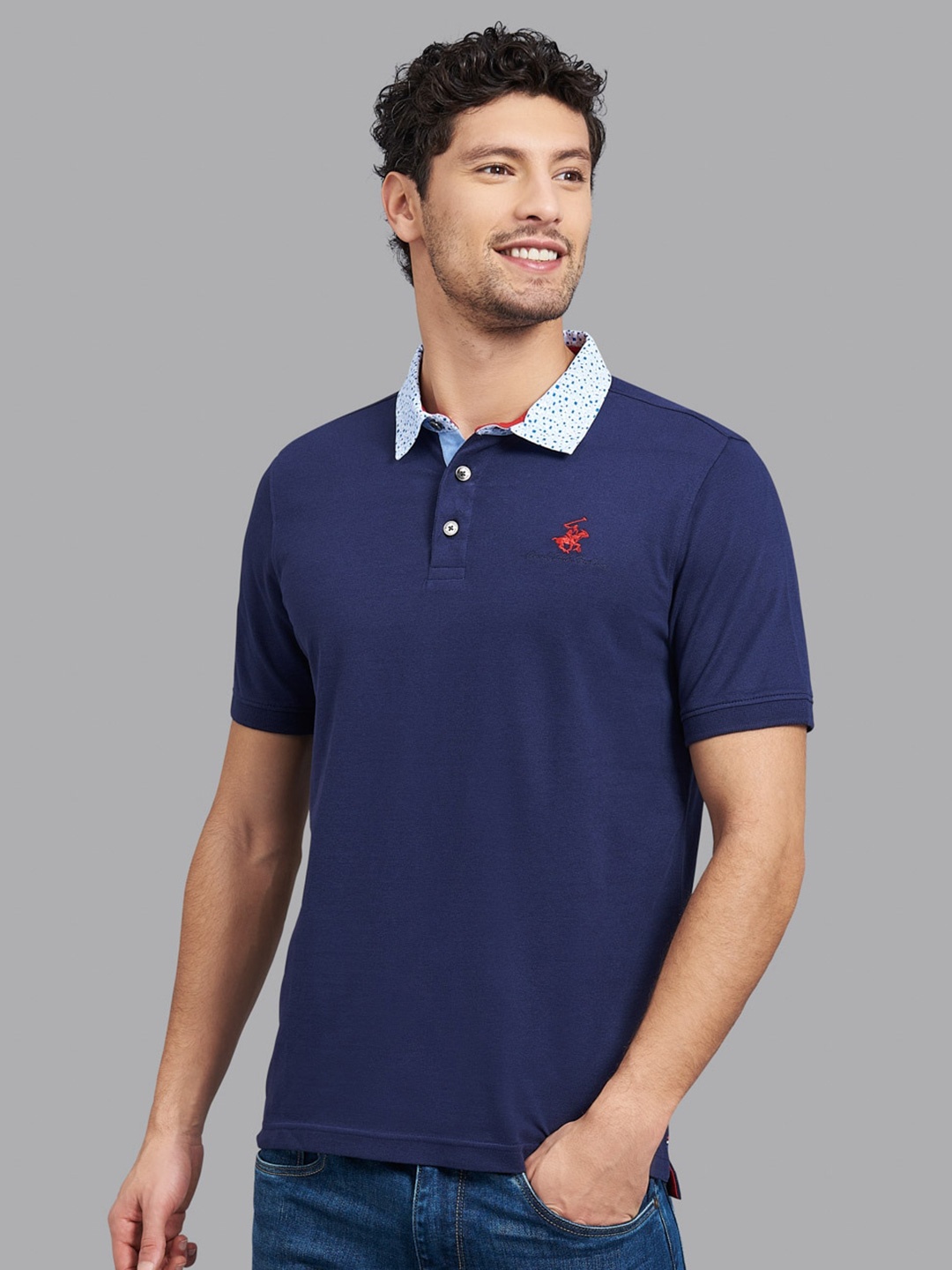 

Beverly Hills Polo Club Men Navy Blue & Grey Henley Neck T-shirt