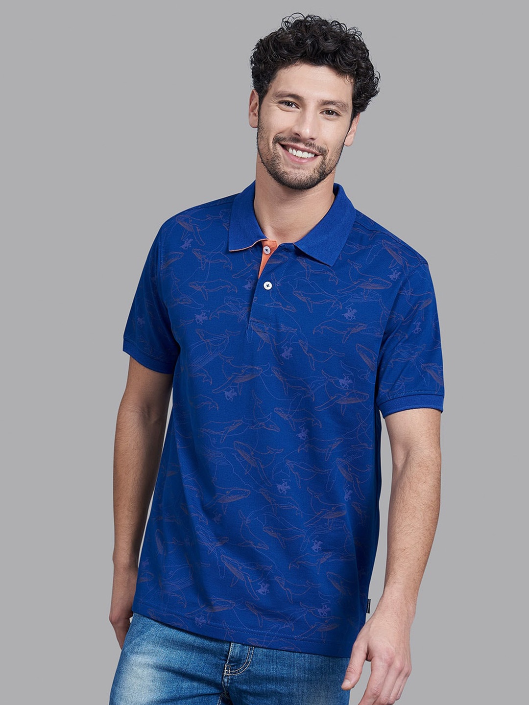 

Beverly Hills Polo Club Men Blue Printed Polo Collar T-shirt