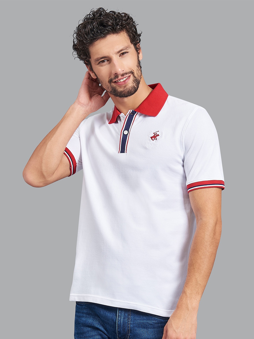 

Beverly Hills Polo Club Men White & Red Polo Collar T-shirt
