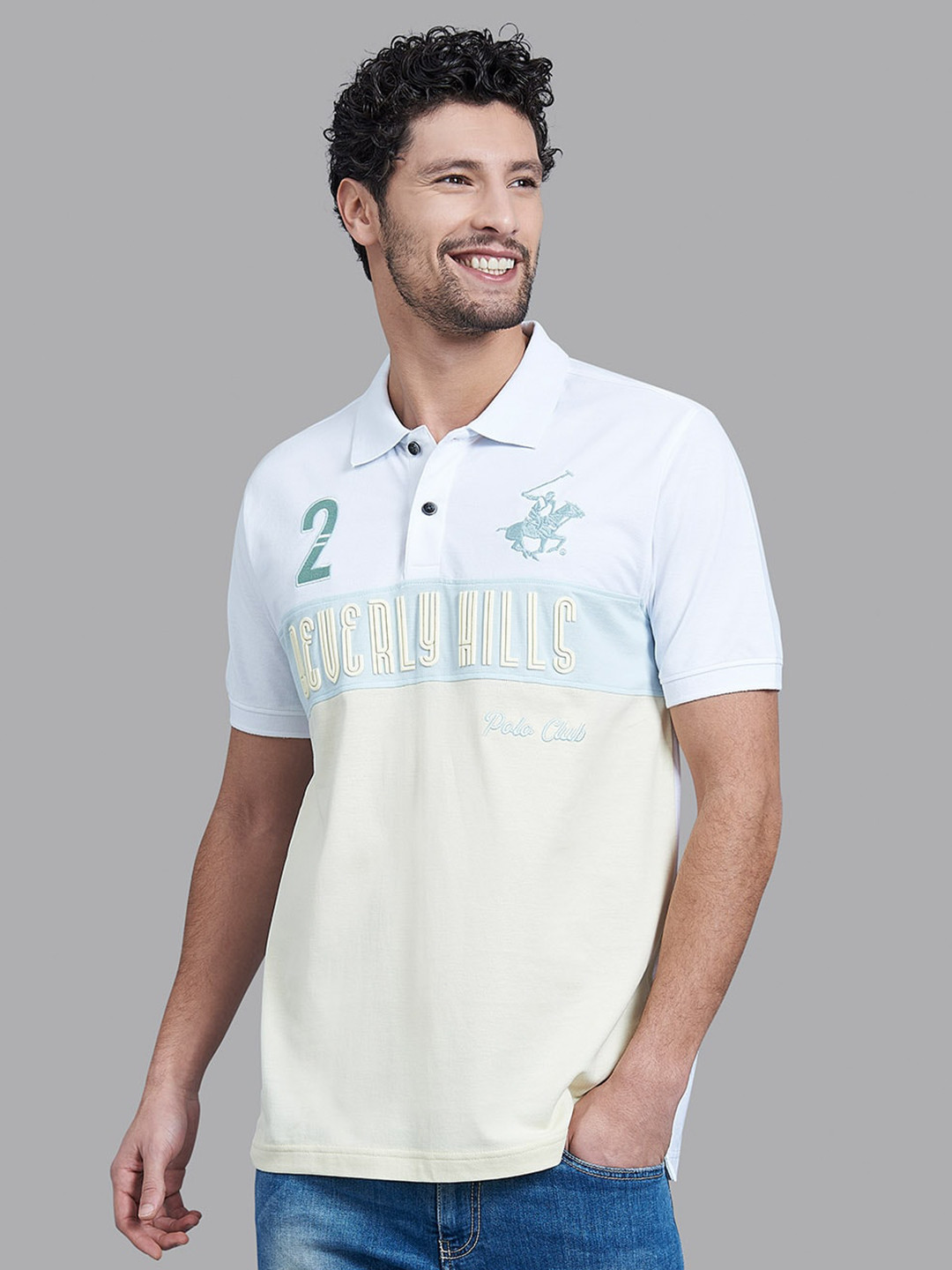 

Beverly Hills Polo Club Men Yellow & Blue Tyography Polo Collar T-shirt