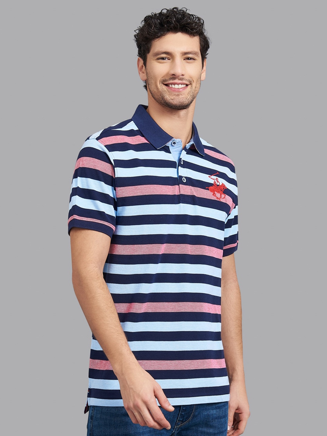 

Beverly Hills Polo Club Men Navy Blue Striped T-shirt