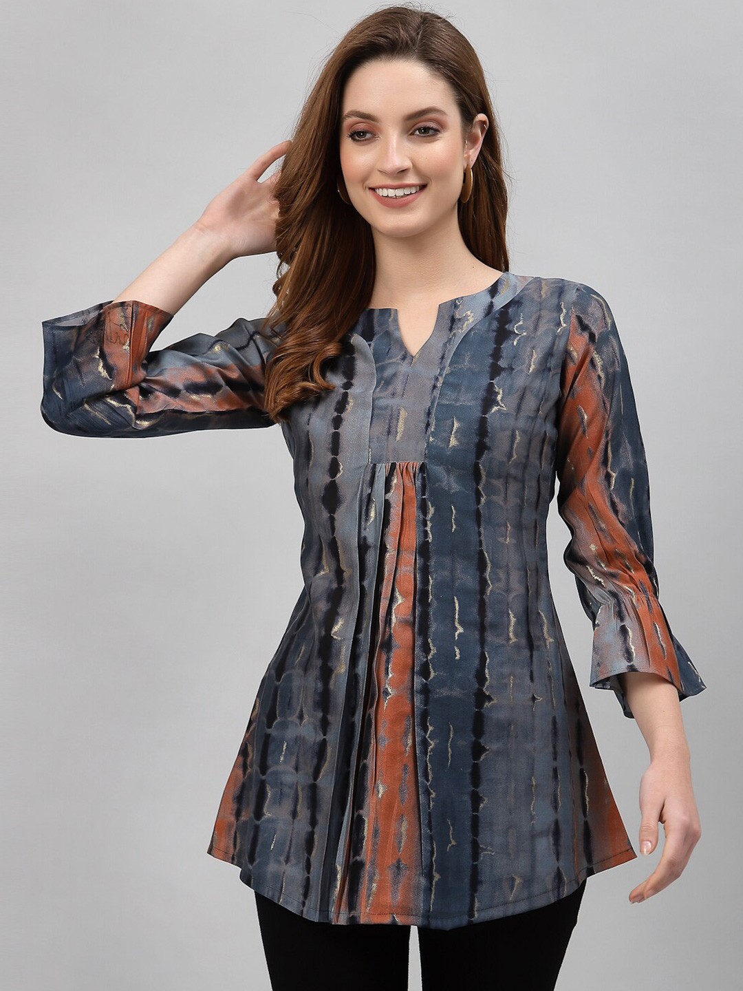 

TANKHI Blue & Brown Modal Printed Tunic