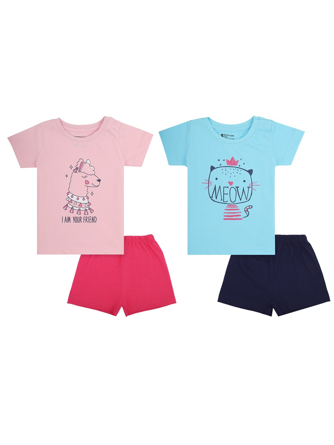 

Bodycare Kids Girls Pack of 2 Assorted Pure Cotton T-shirts with Shorts