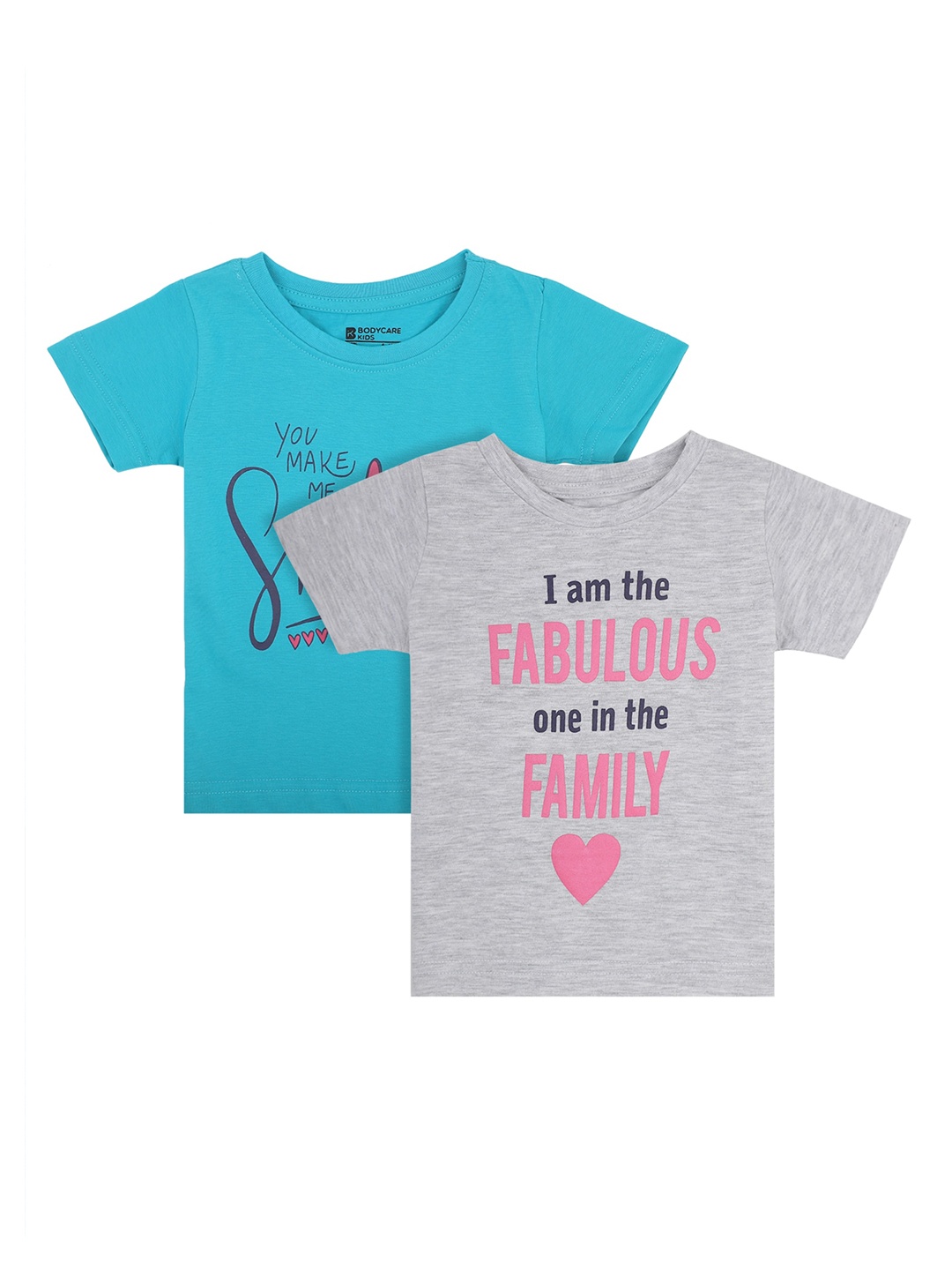 

Bodycare Kids Set Of 2 Girls Grey & Blue Typography Printed T-shirt