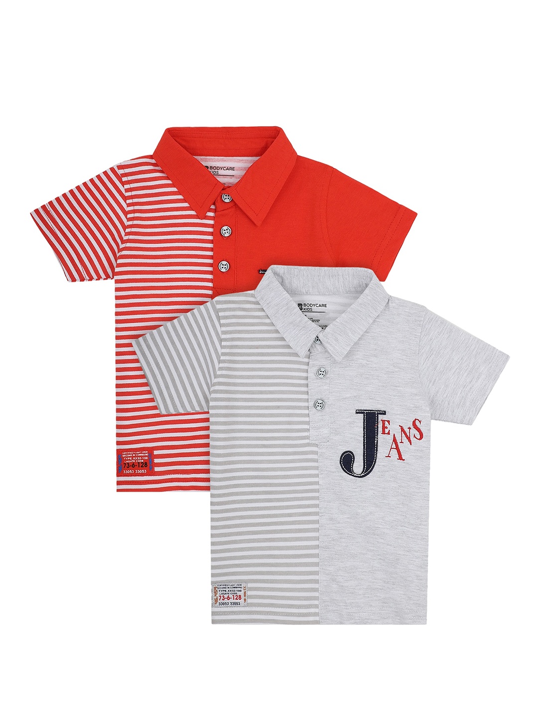 

Bodycare Kids Set Of 2 Boys Red & Grey Striped Polo Collar T-shirt