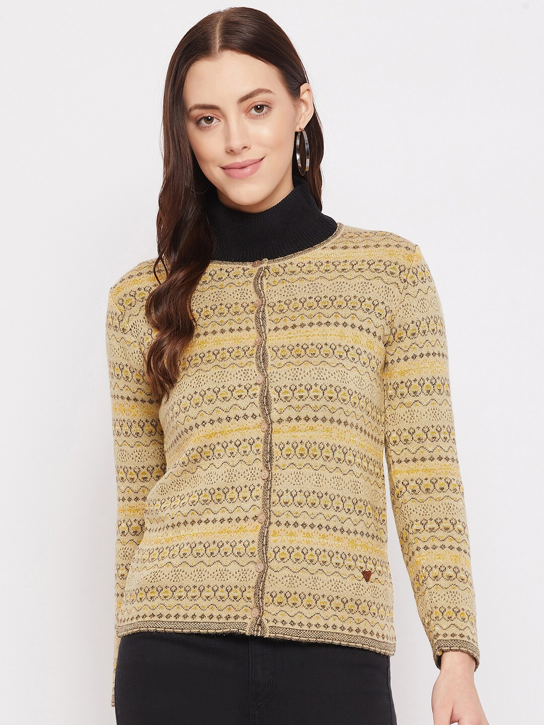 

Duke Women Yellow & Brown Printed Cardigan