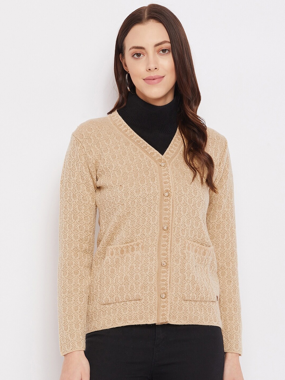 

Duke Women Beige Self Designed Cardigan