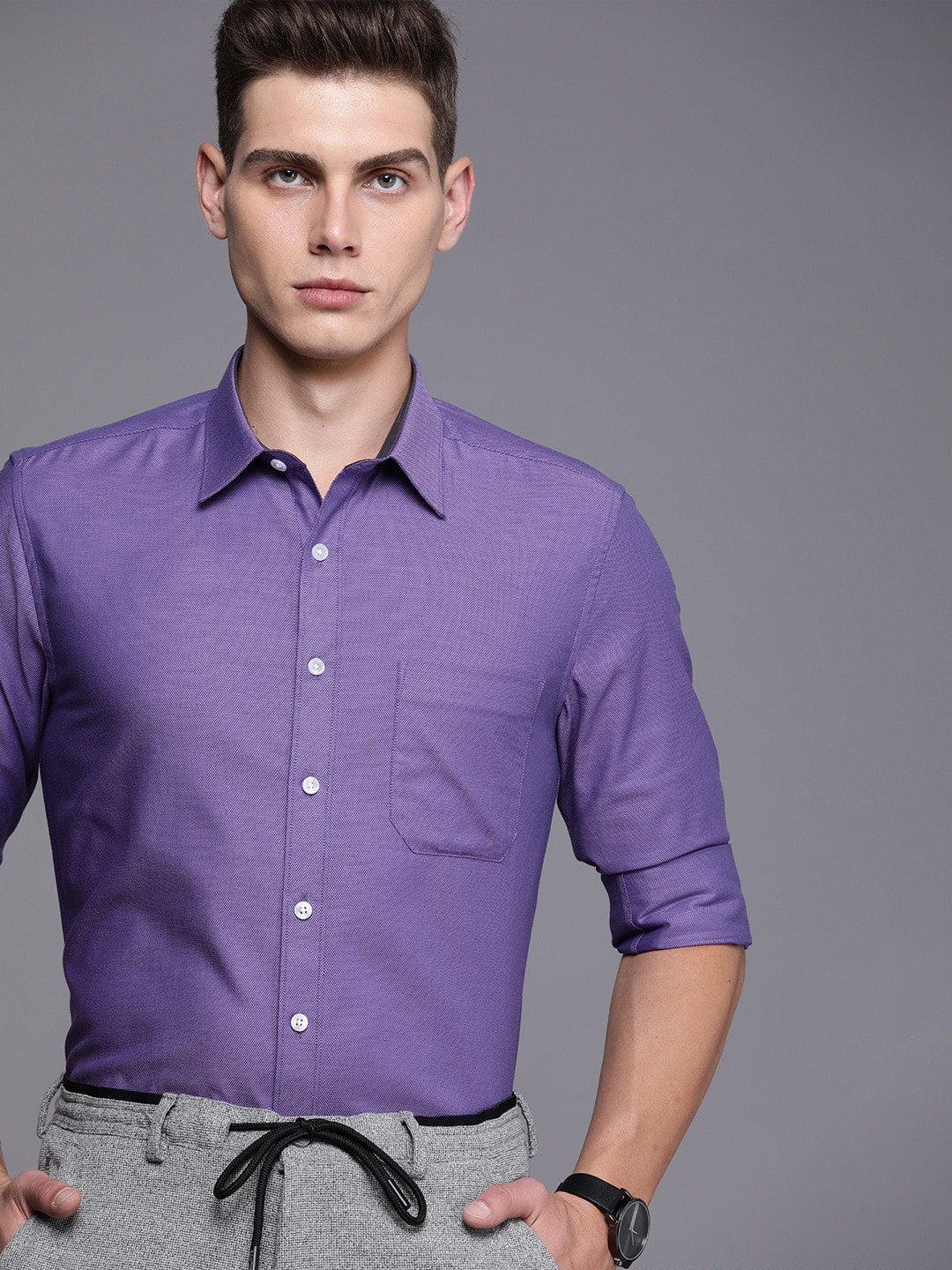 

Louis Philippe Men Lavender Micro Ditsy Printed Slim Fit Formal Shirt, Purple