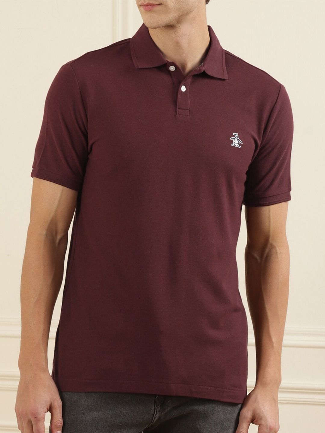 

Original Penguin Men Burgundy Polo Collar Pure Cotton T-shirt