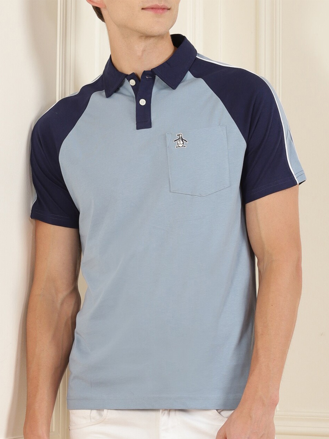 

Original Penguin Men Blue Polo Collar Pure Cotton T-shirt