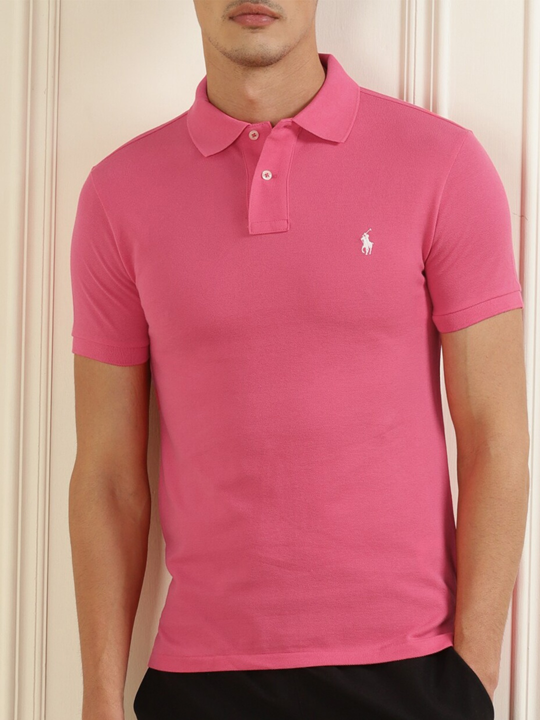 

Polo Ralph Lauren Men Pink Polo Collar Pure Cotton T-shirt