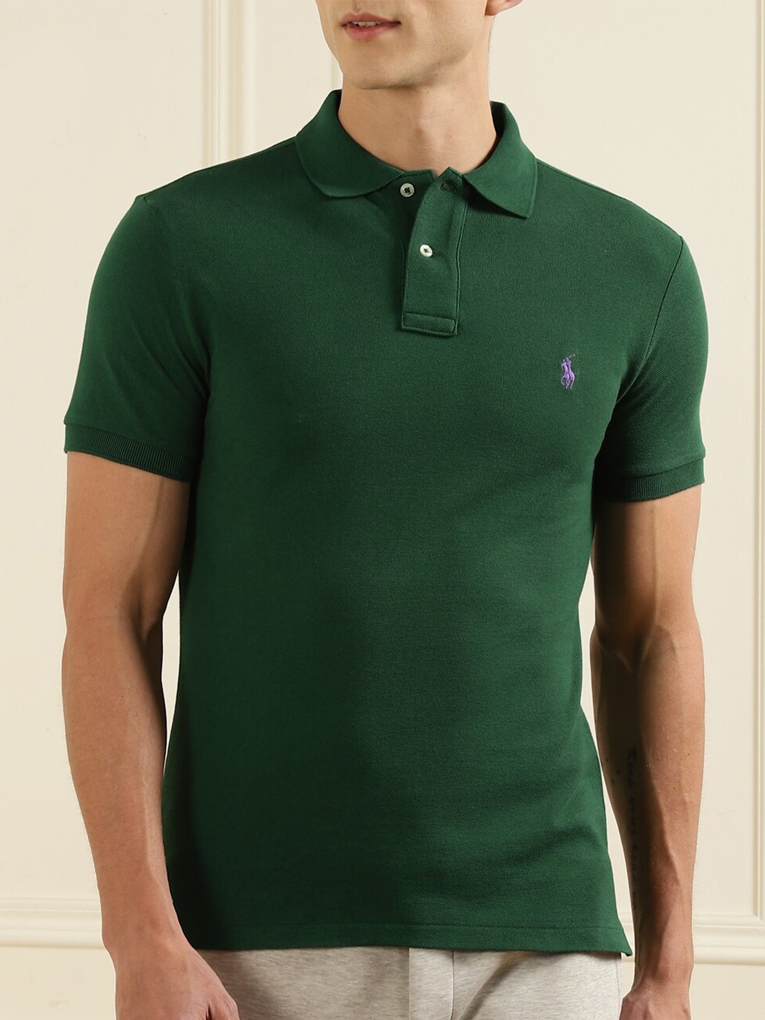 

Polo Ralph Lauren Men Green Polo Collar Pure Cotton T-shirt