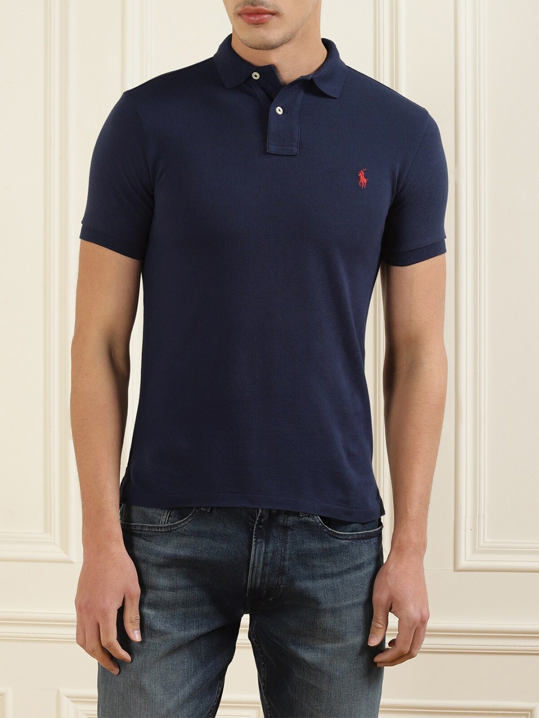 

Polo Ralph Lauren Men Navy Blue Polo Collar Applique T-shirt
