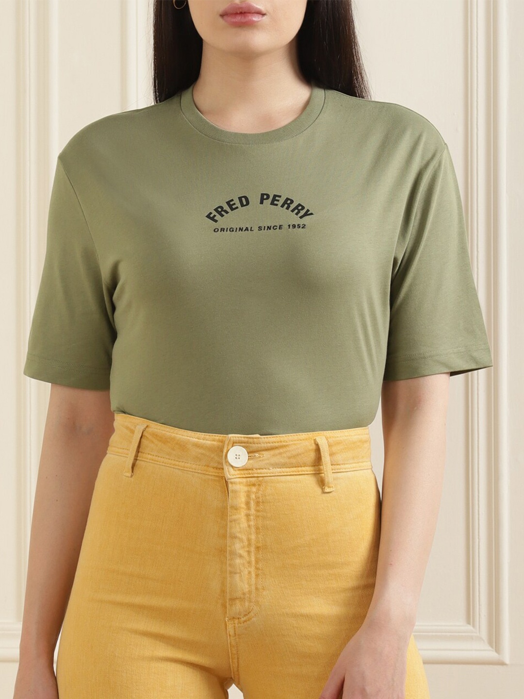 

Fred Perry Women Green Typography Printed Pure Cotton T-shirt