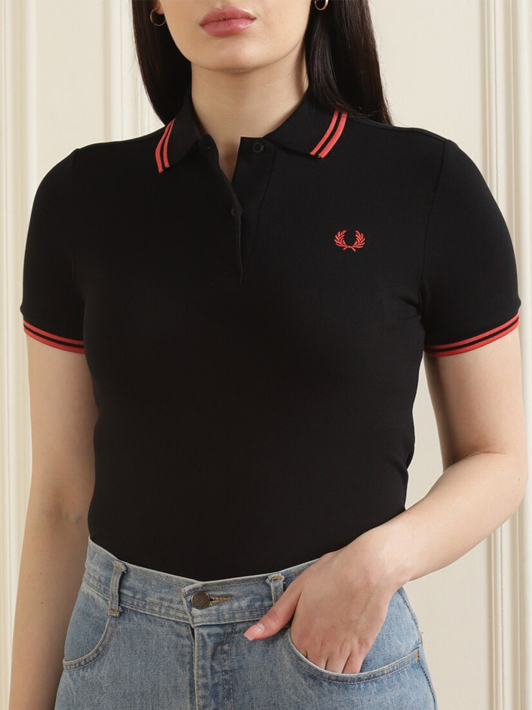 

Fred Perry Black Cotton Shirt Style Top