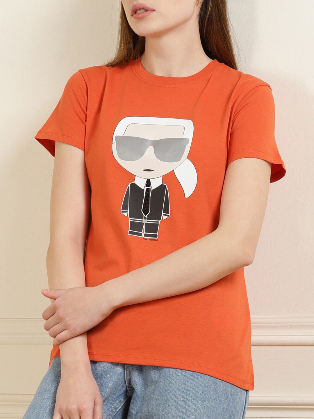

LAGERFELD Orange Printed Top