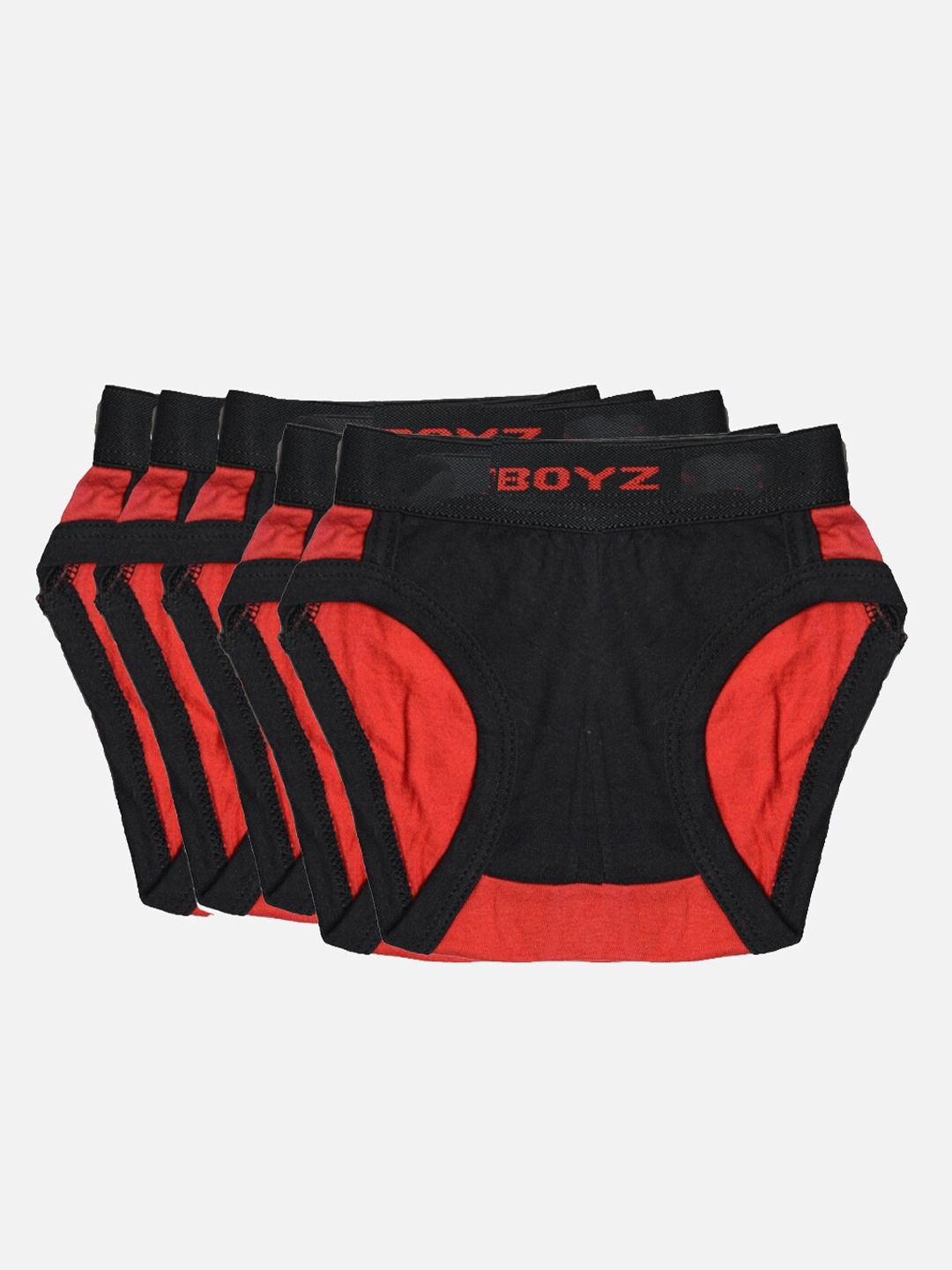 

TINY HUG Infants Pack Of 5 Black & Red Colourblocked Cotton Basic Briefs