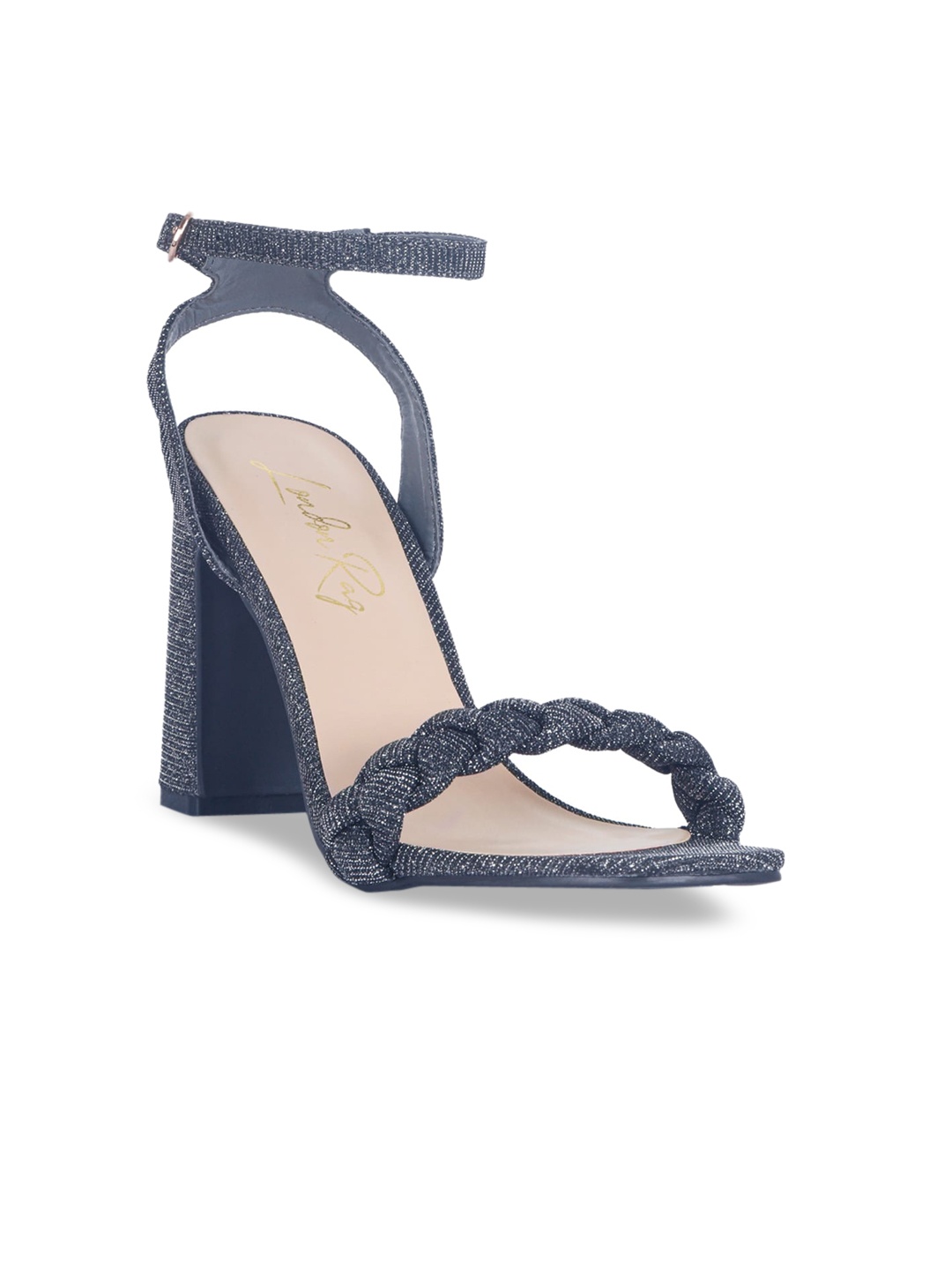 

London Rag Black Suede Block Sandals with Ankle Loop