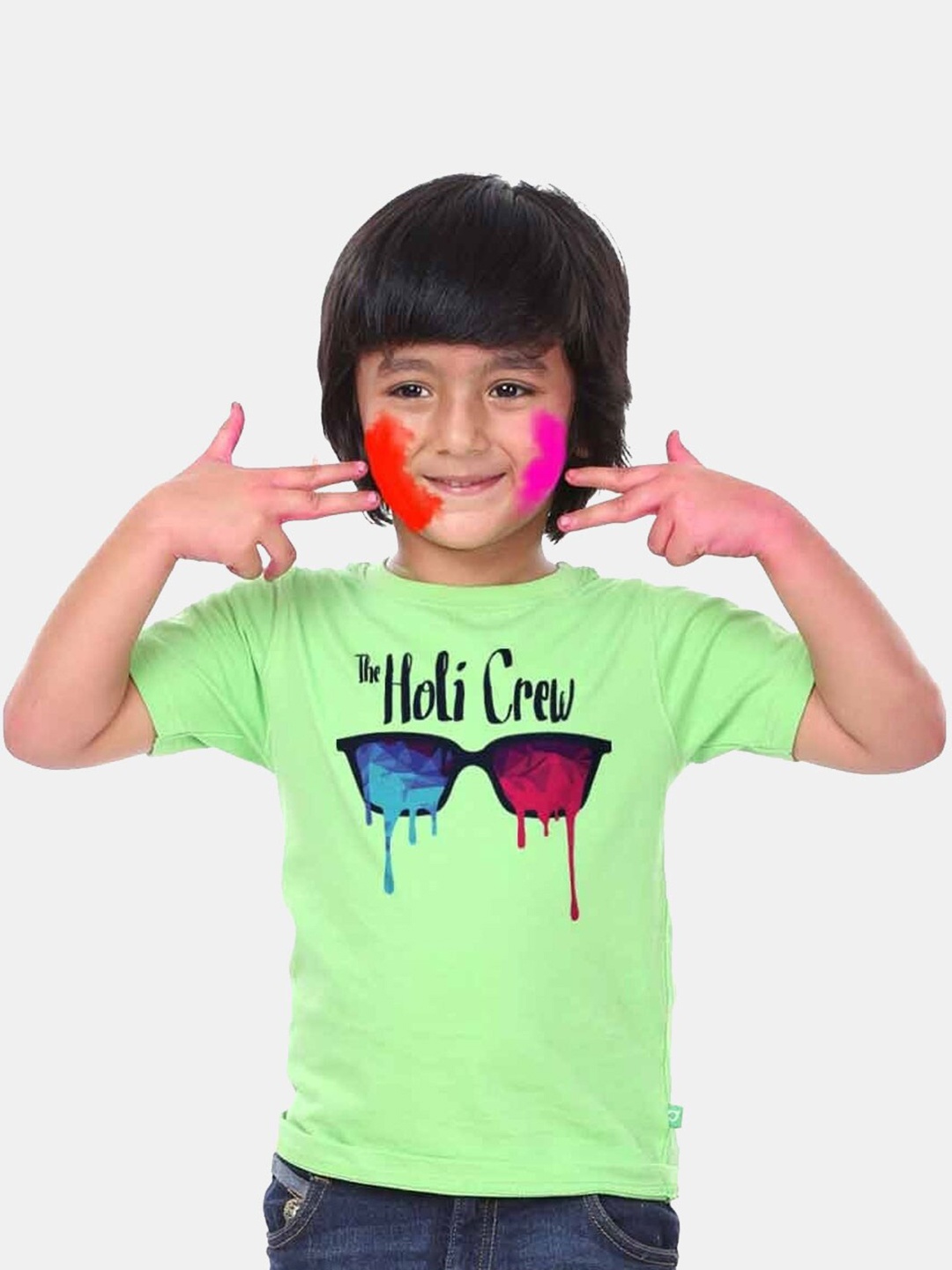 

BONKIDS Boys Green Printed Holi T-shirt