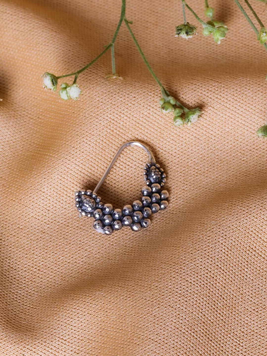 

AVNI by GIVA 925 Sterling Silver Oxidised Bead Flower Nose Ring