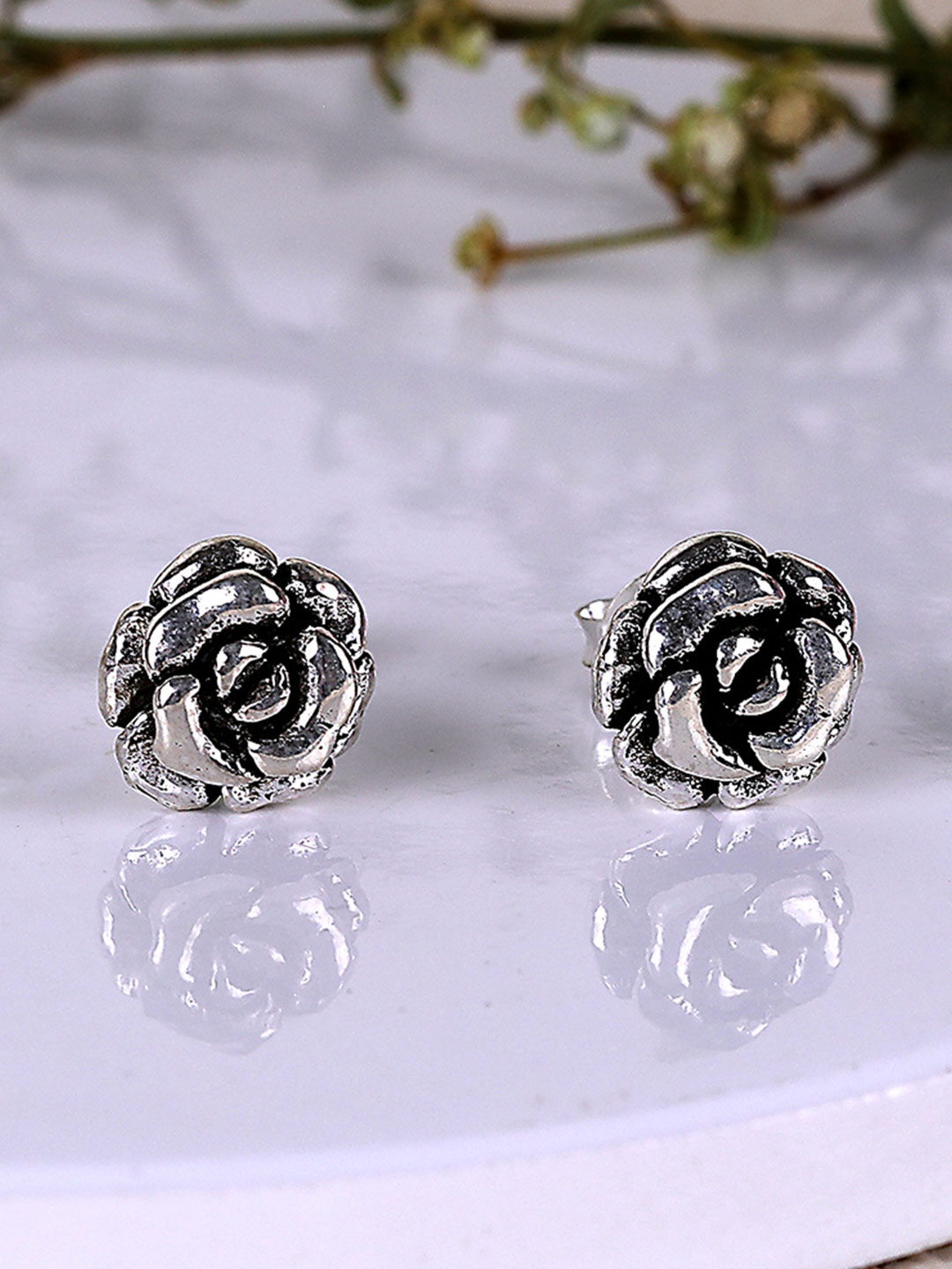 

AVNI by GIVA 925 Sterling Silver Oxidised Rose Earrings