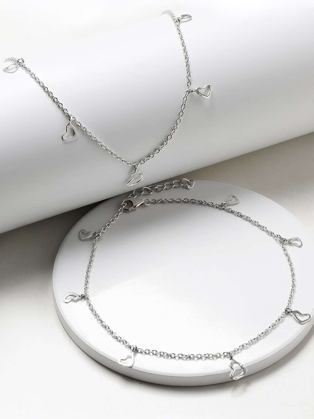 

GIVA 925 Sterling Silver Rhodium Plated Heart Trinket Anklet