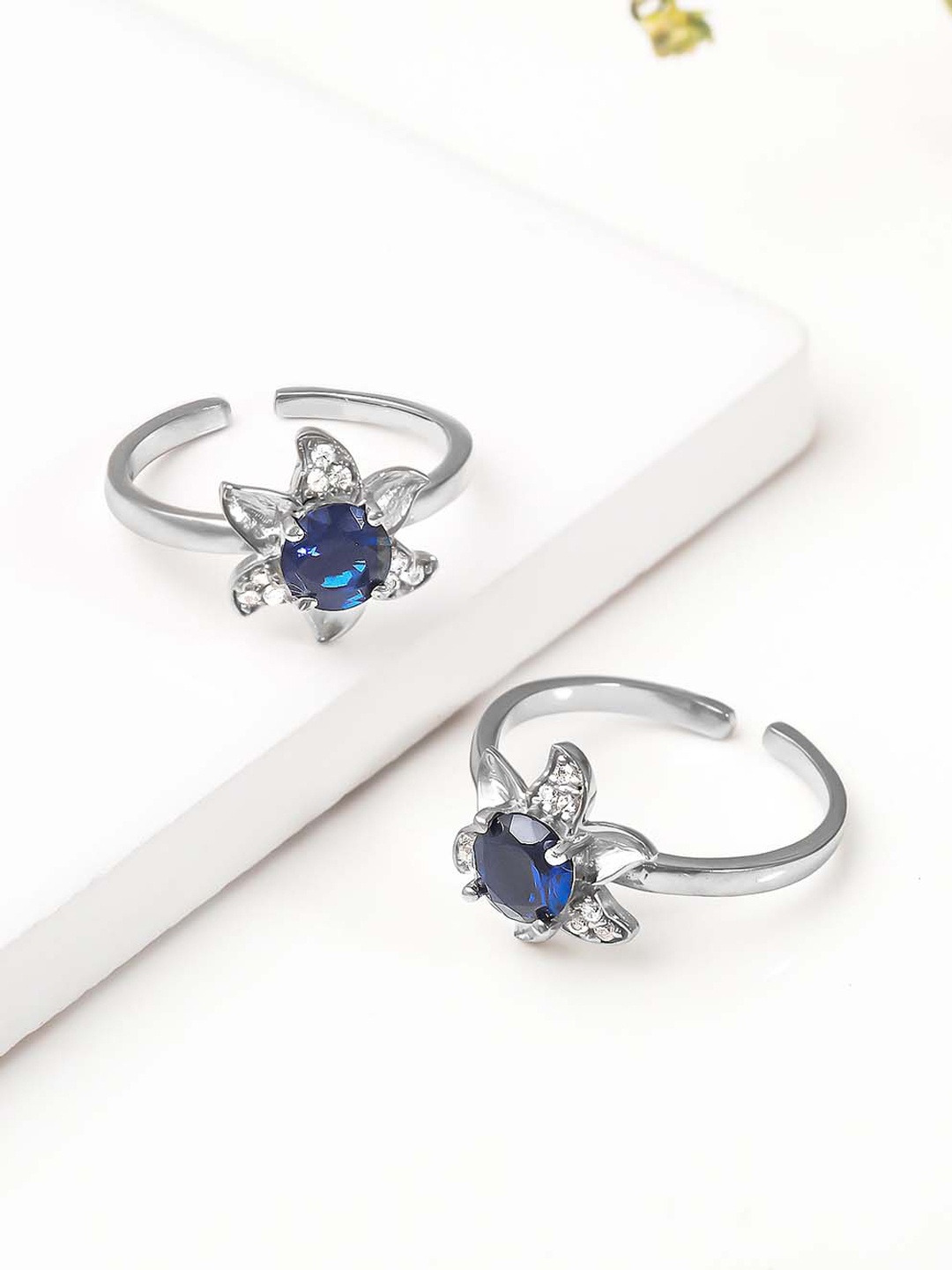 

GIVA 925 Sterling Silver & Blue Zircon Studded Adjustable Toe Rings