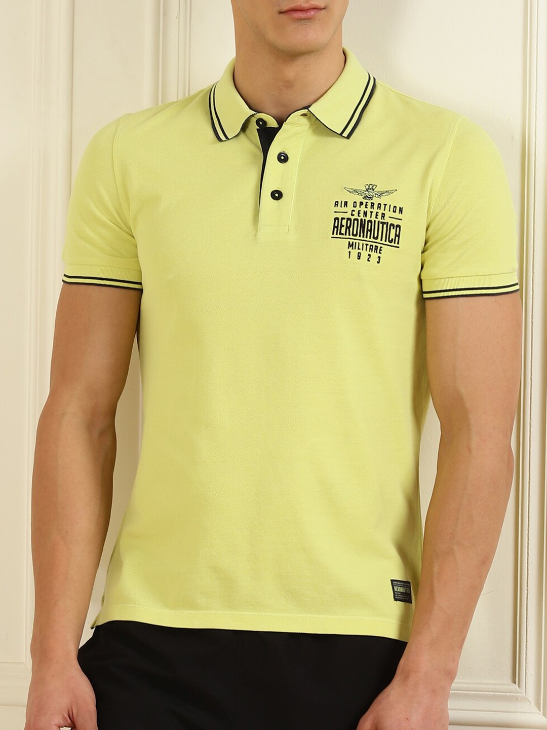 

Aeronautica Militare Men Yellow Polo Collar Pure Cotton T-shirt