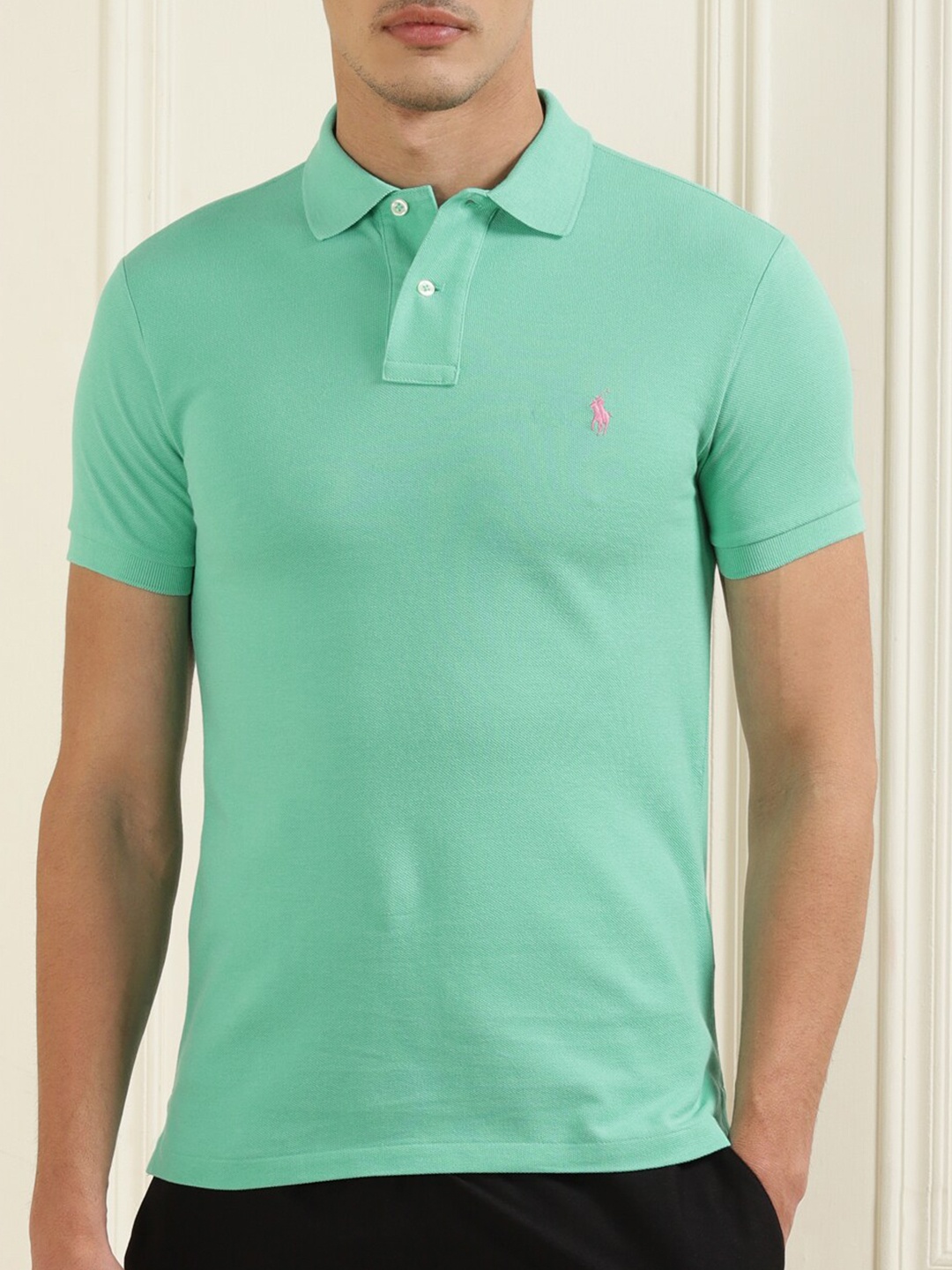 

Polo Ralph Lauren Men Green Polo Collar Pure Cotton T-shirt