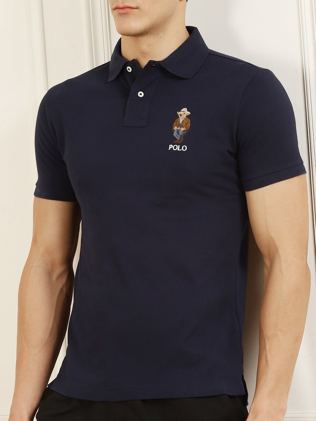 

Polo Ralph Lauren Men Navy Blue Polo Collar Pure Cotton T-shirt