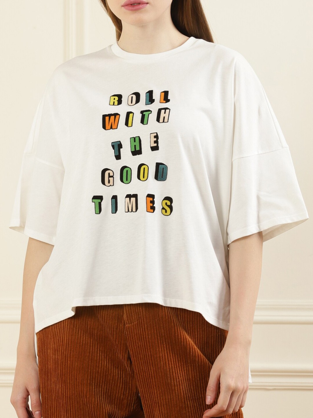 

Ted Baker Women White Typography Printed Pure Cotton T-shirt