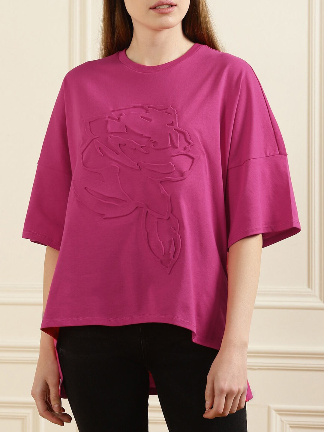 

Ted Baker Pink Flower Pure Cotton Extended Sleeves Top
