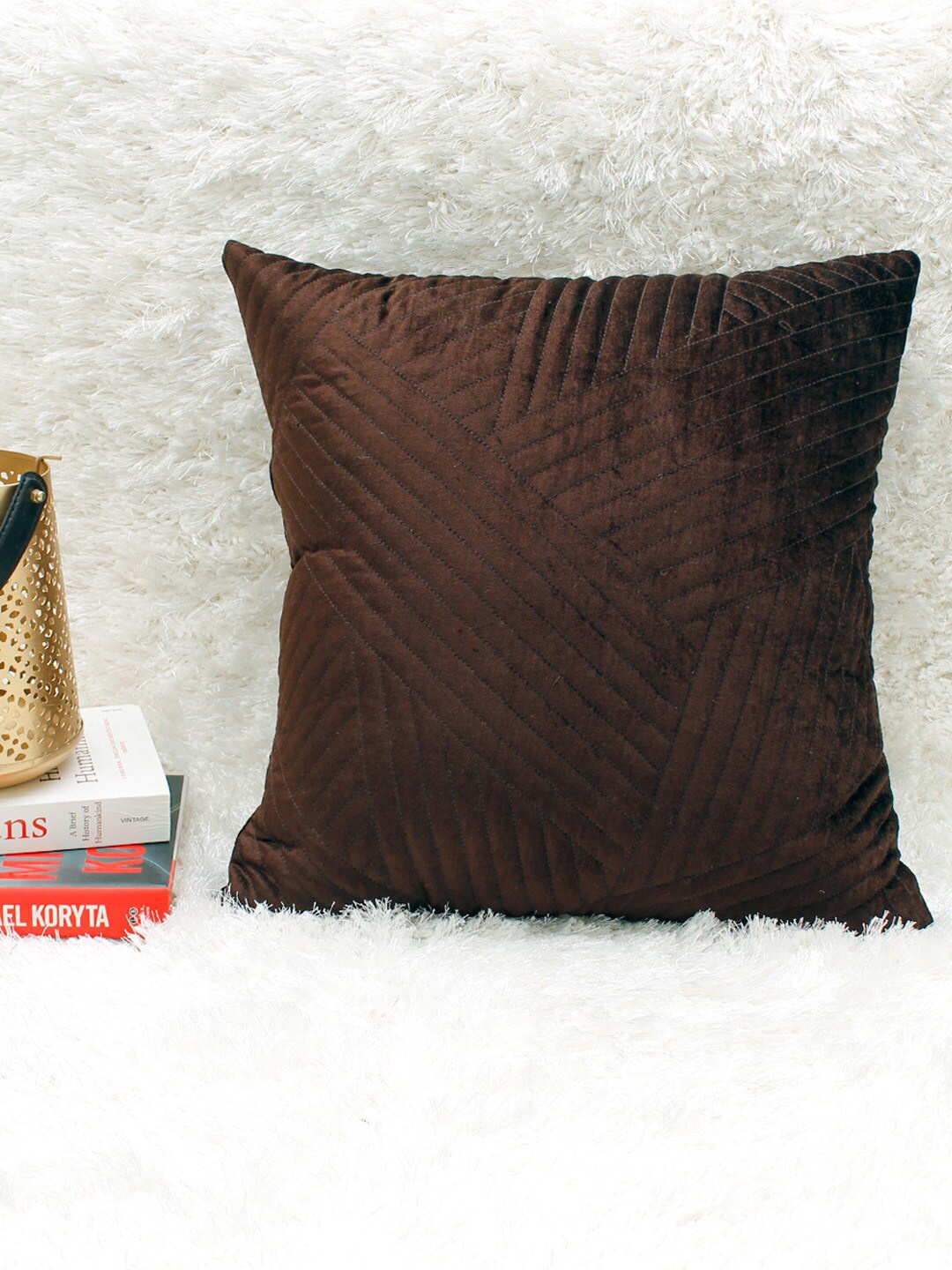 

AVI Living Brown Self Design Square Cushion cover