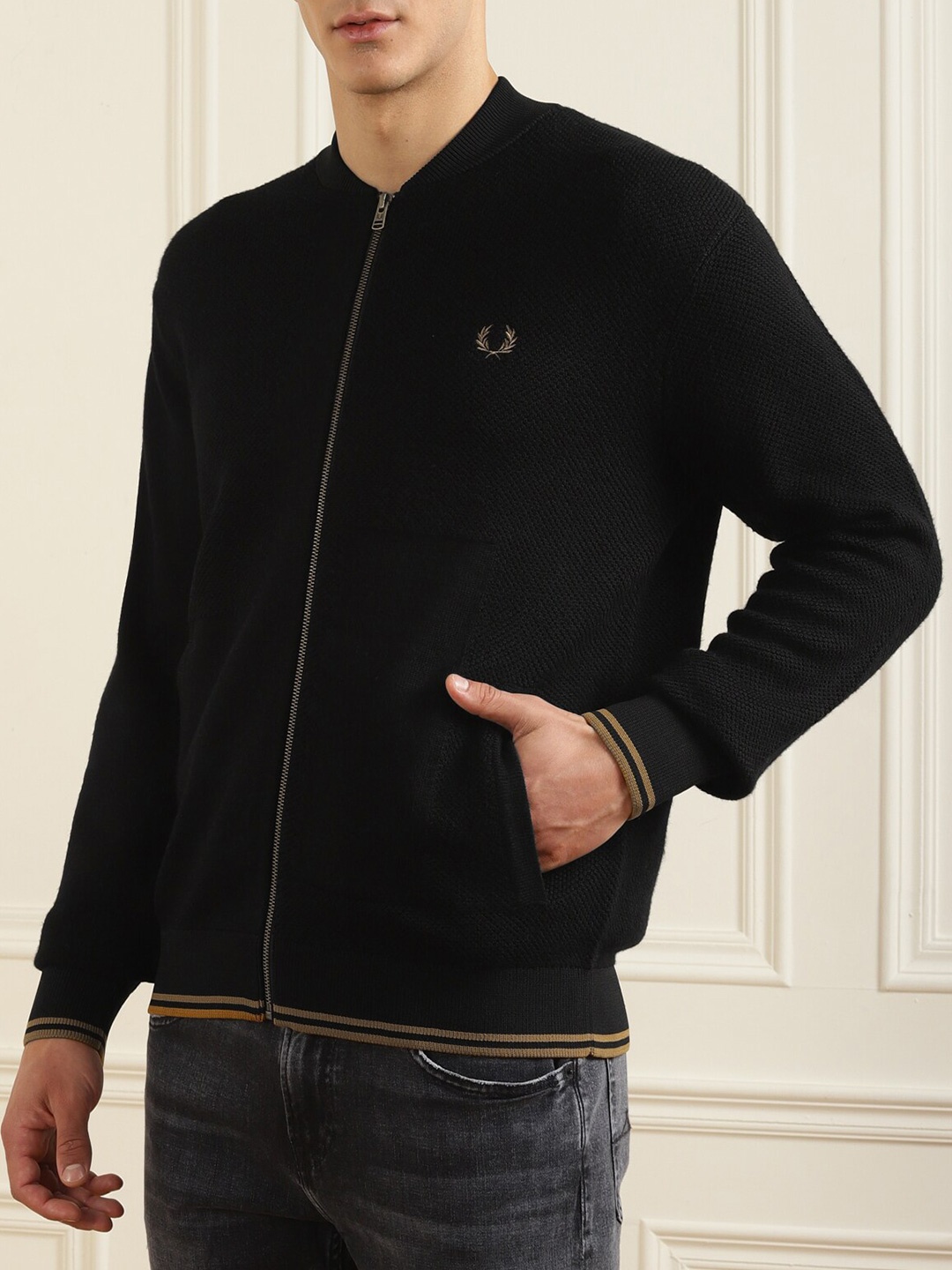 

Fred Perry Men Black Pure Cotton Cardigan