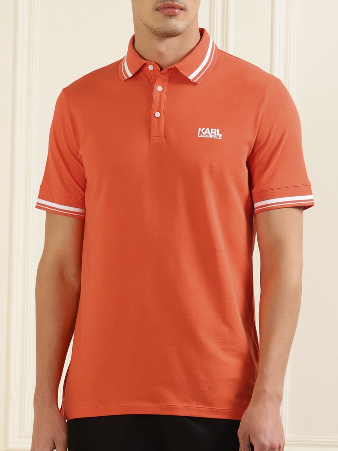 

LAGERFELD Men Orange Polo Collar T-shirt