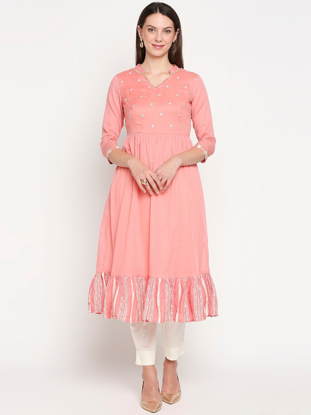 

Lobaanya Women Pink Floral Embroidered Thread Work Anarkali Kurta
