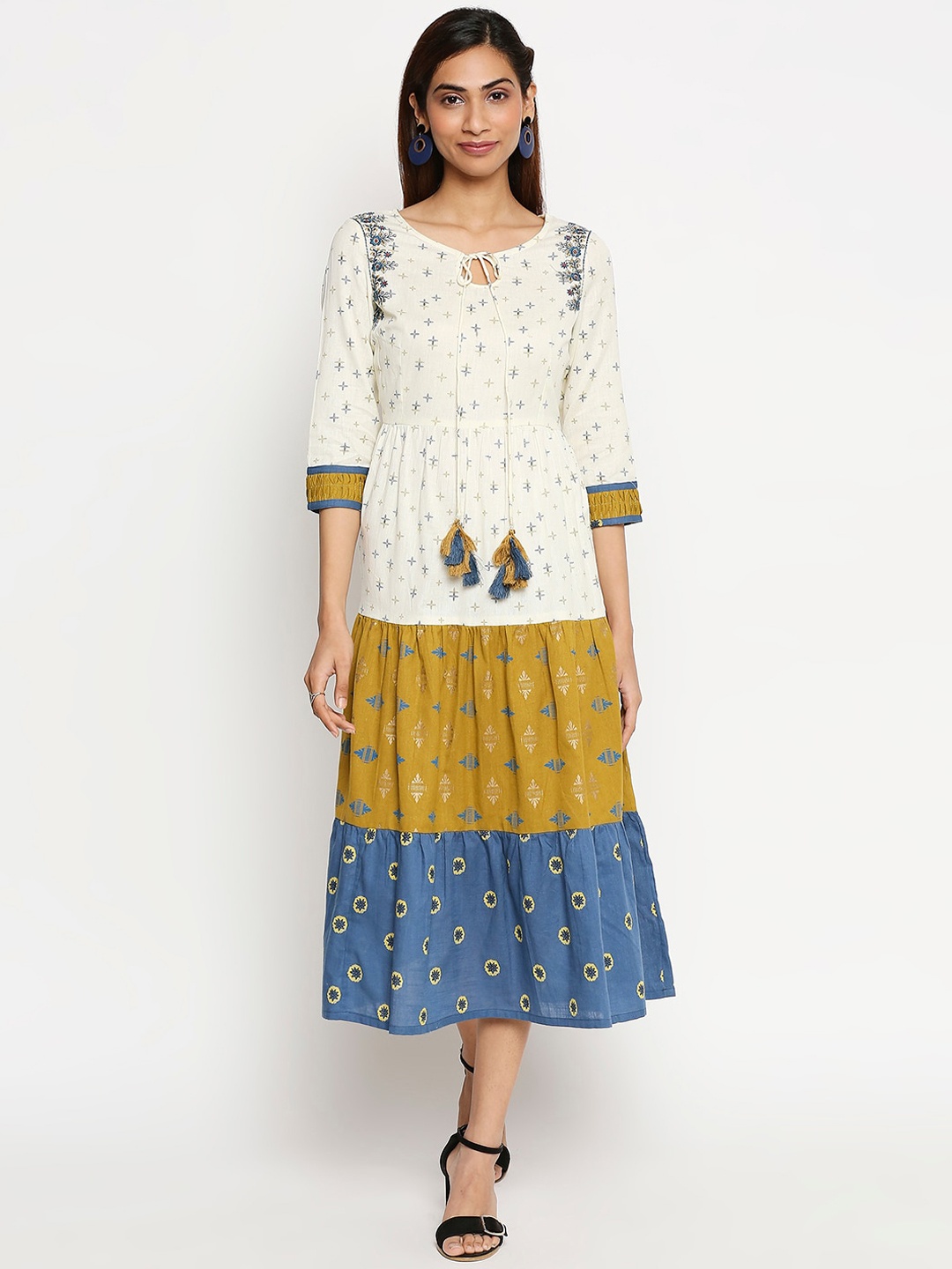 

Lobaanya Women Off White & Green Printed Pure Cotton Anarkali Kurta