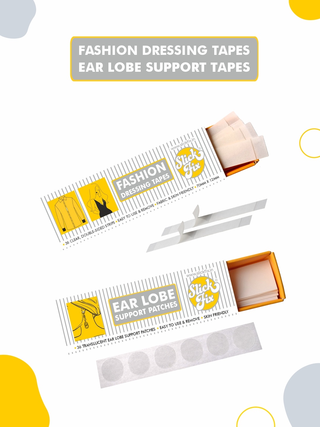 

SLICKFIX Set of Fashion Dressing Tape & Ear Lobe Tape - 36 pcs Each, Transparent