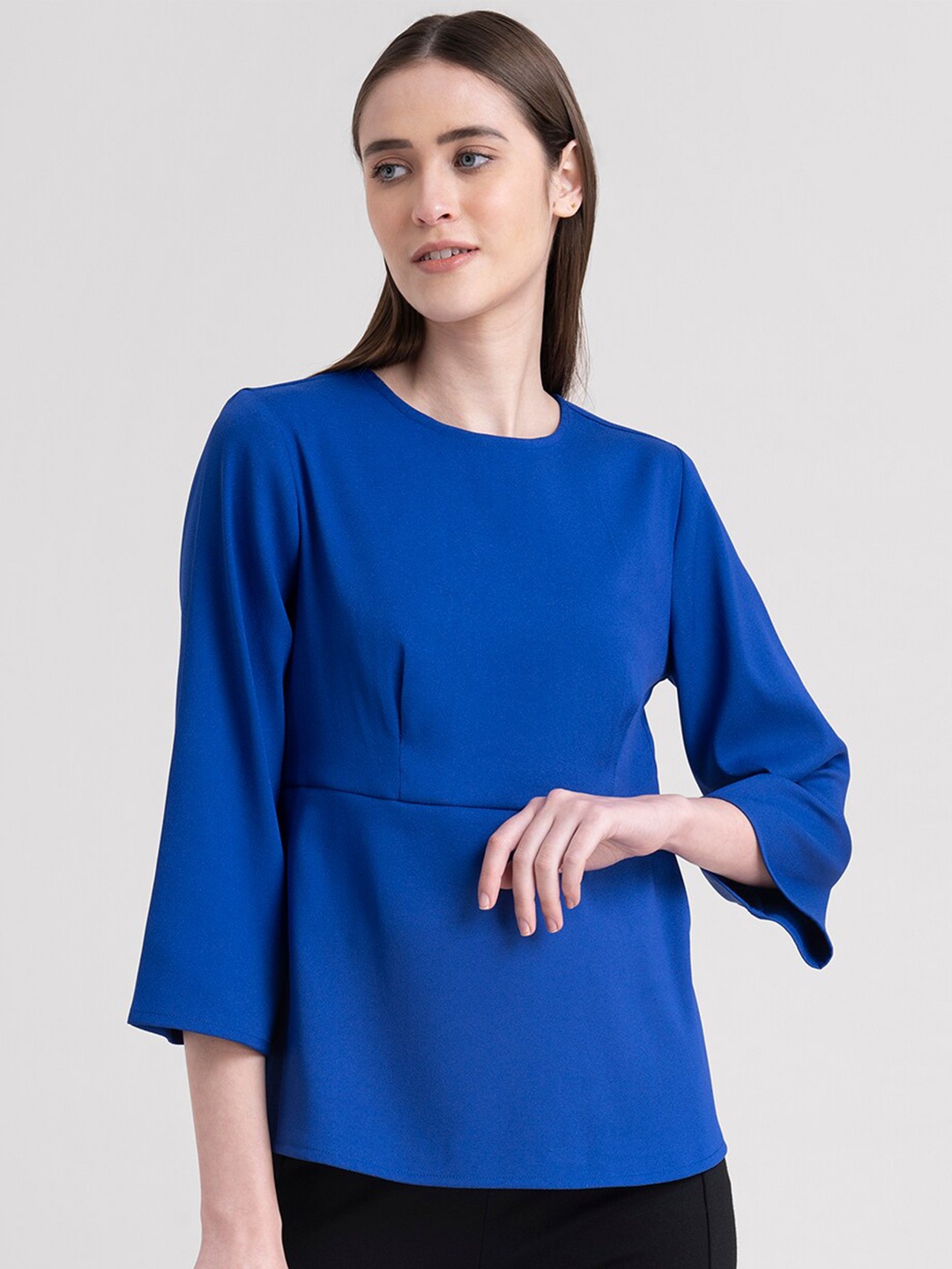 

FableStreet Women Blue Solid Peplum Top