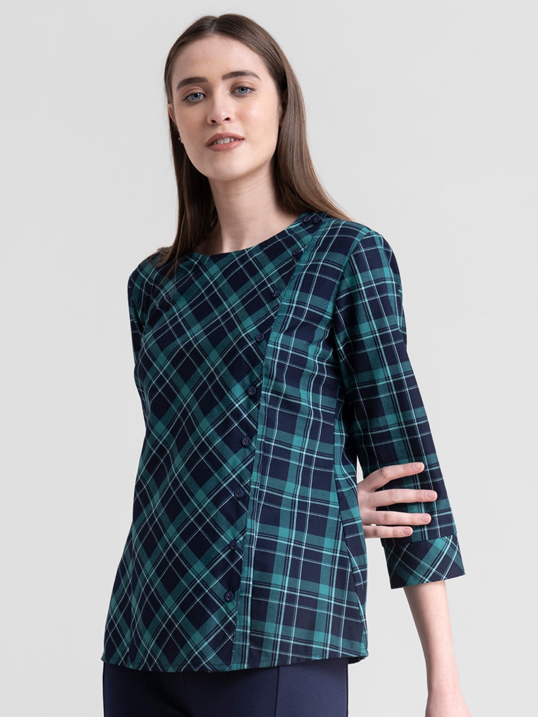 

FableStreet Green Checked Top