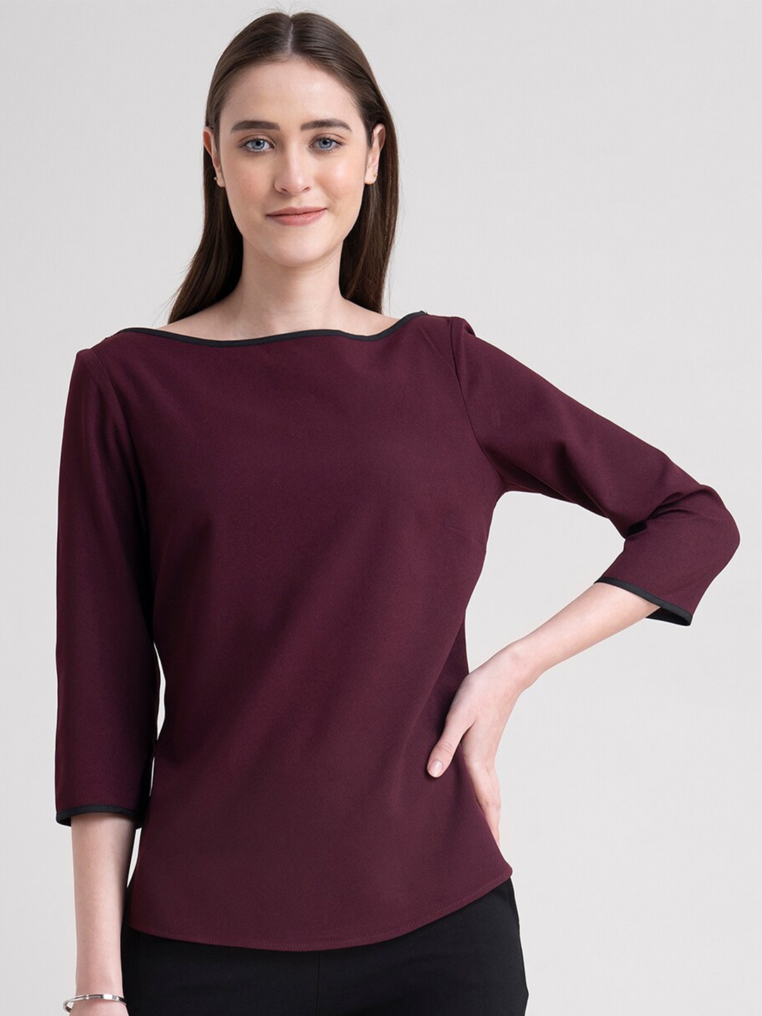 

FableStreet Maroon Boat Neck Top
