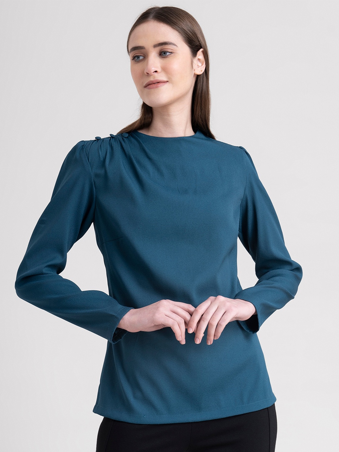 

FableStreet Teal Puff Sleeves Top