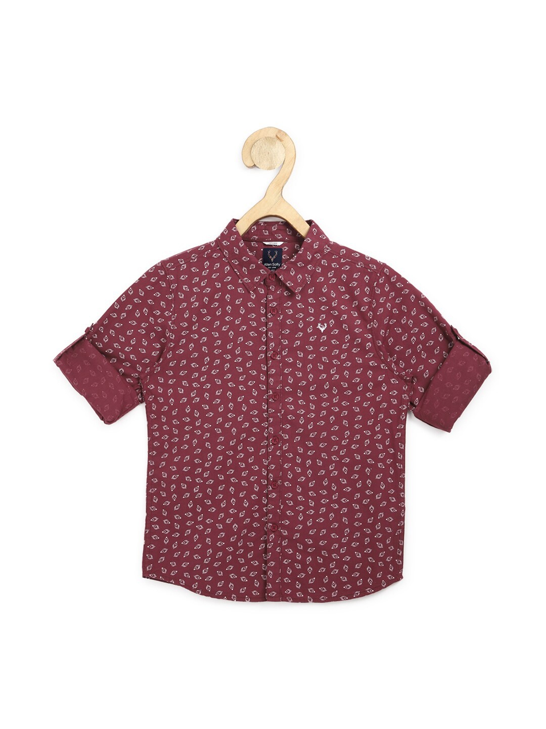 

Allen Solly Junior Boys Maroon & White Slim Fit Printed Pure Cotton Casual Shirt